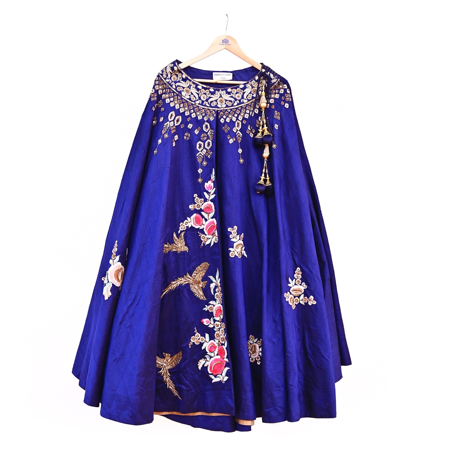 Deep Blue Raw Silk Heavy Hand Embroidered Anamika Khanna Bridal Lehenga 2pcs Set