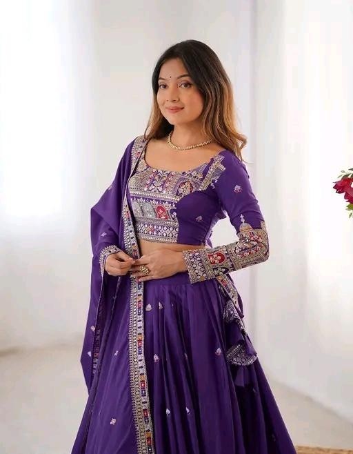 Ready To Wear Chanderi Silk Lehenga Choli Set Embroidered Wedding PartyWear