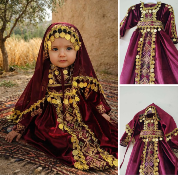 Authentic Palestinian Kids Thobe – Velvet Embroidery from Nablus – Girl’s Tradit