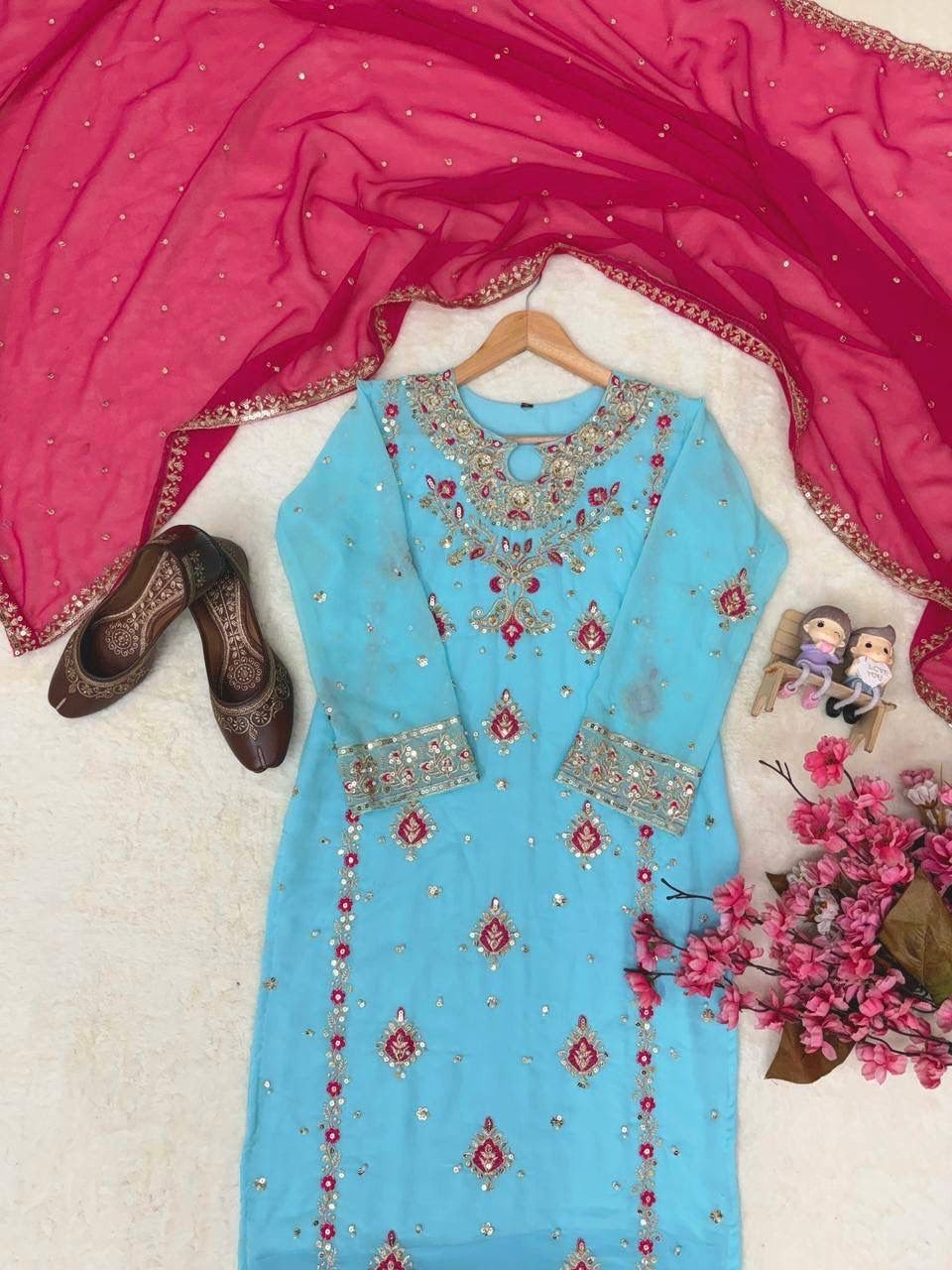 Designer Indian Pakistani kurti plazzo Bollywood Dress Party Wear Suit weddin