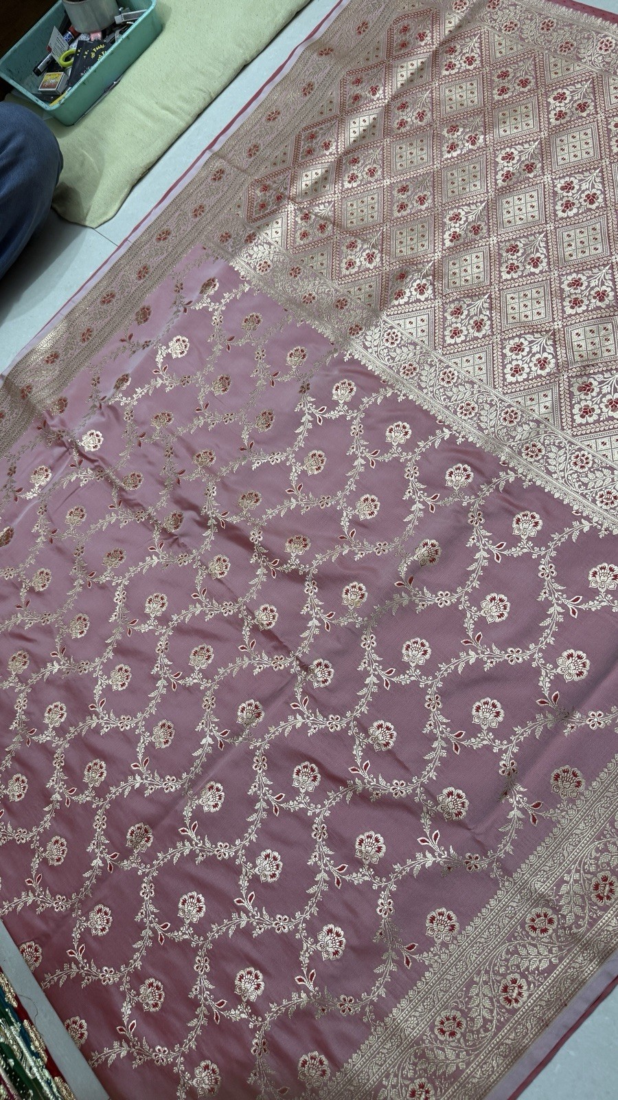 Pure Katan Banarasi Silk Saree, Dusty Pink Silver Zari Handwoven Bridal Wedding