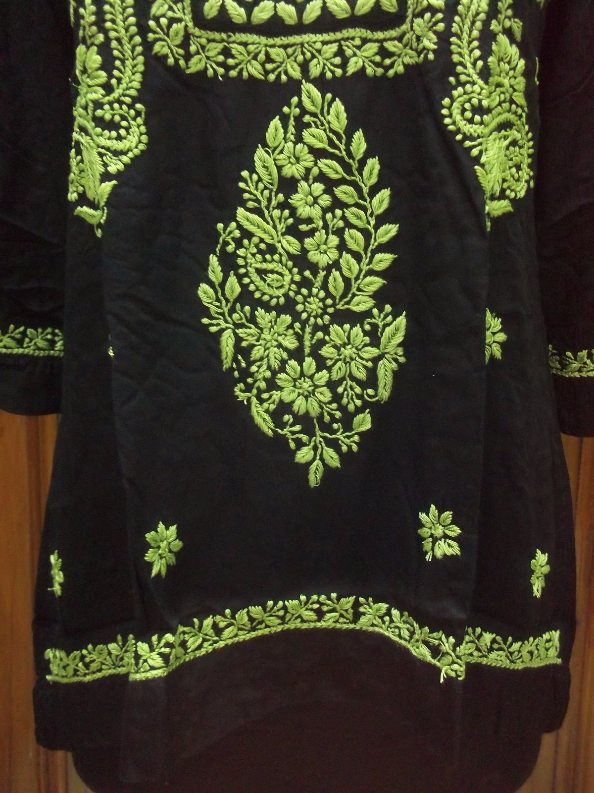 S 38″ HANDMADE CHIKAN EMBROIDERY RAYON COTTON TUNIC TOP ETHNIC KURTA KURTI DRESS