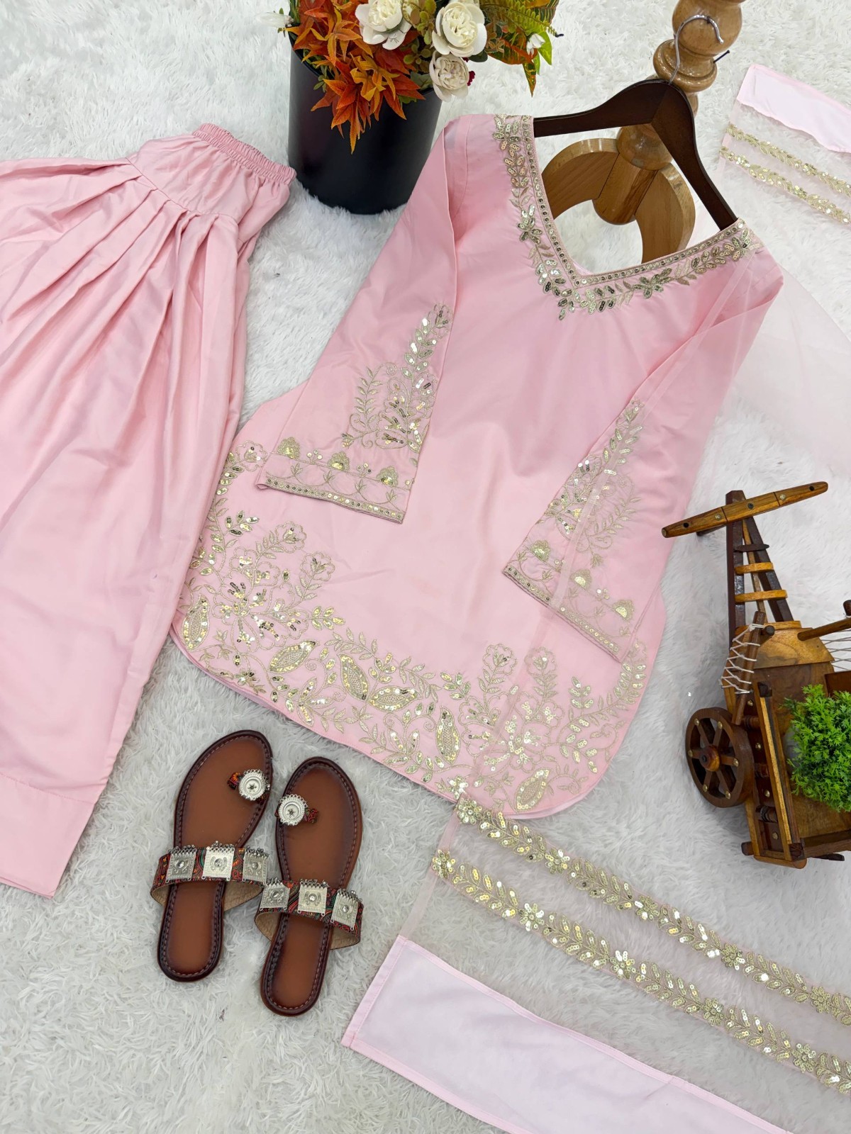 Presenting Natural Crep Silk Pink Top Bottom With Dupatta For Festival Wear