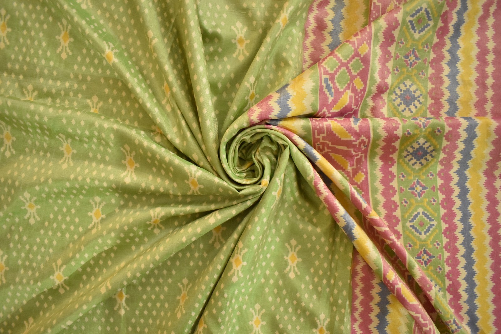 FNC Vintage Green Sambalpuri Ikat Sarees Handwoven Art Silk Sari Fabric Antique