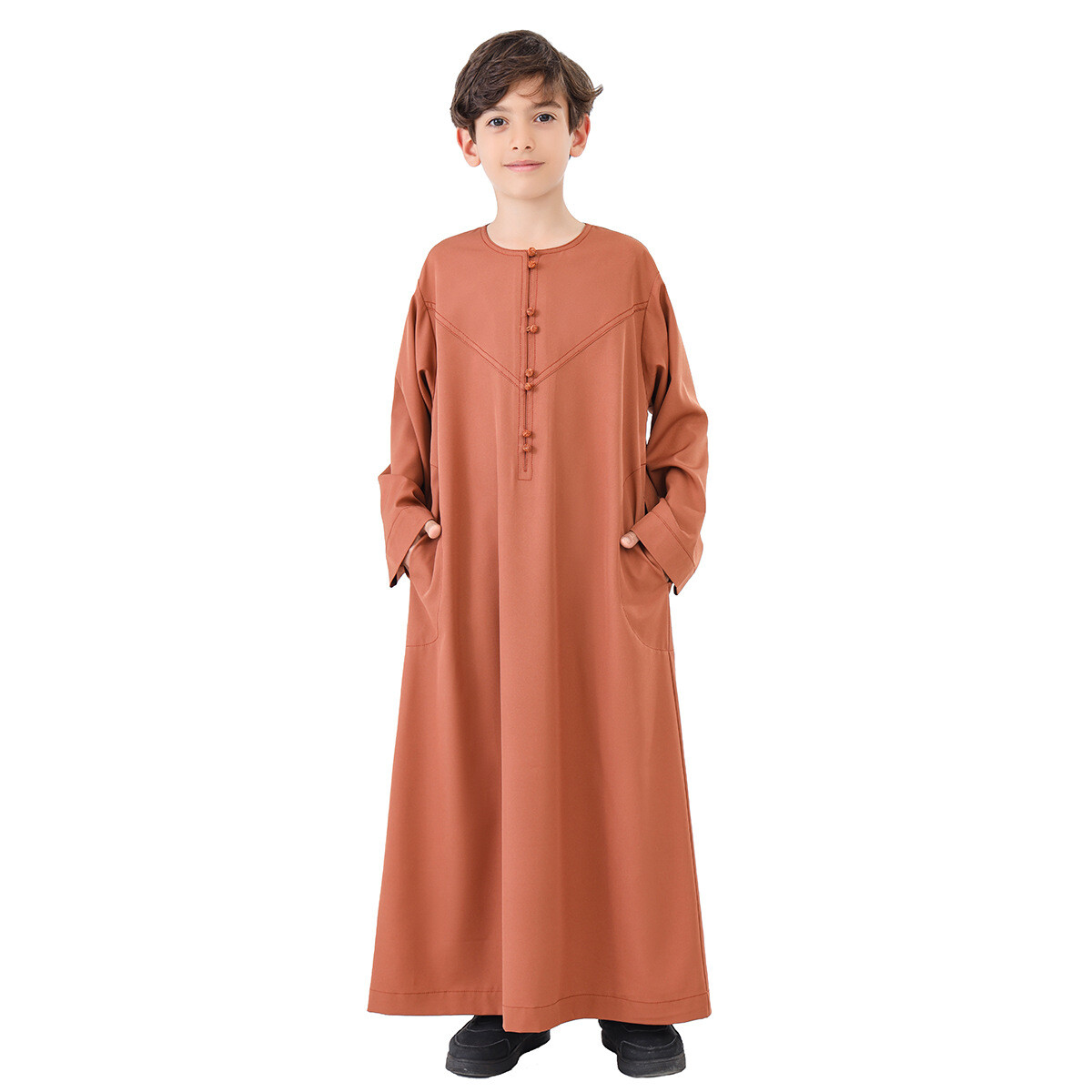 Dubai Kids Boys Long Sleeve Abaya Robes Saudi Jubba Thobe Daffah Dishdash Kaftan