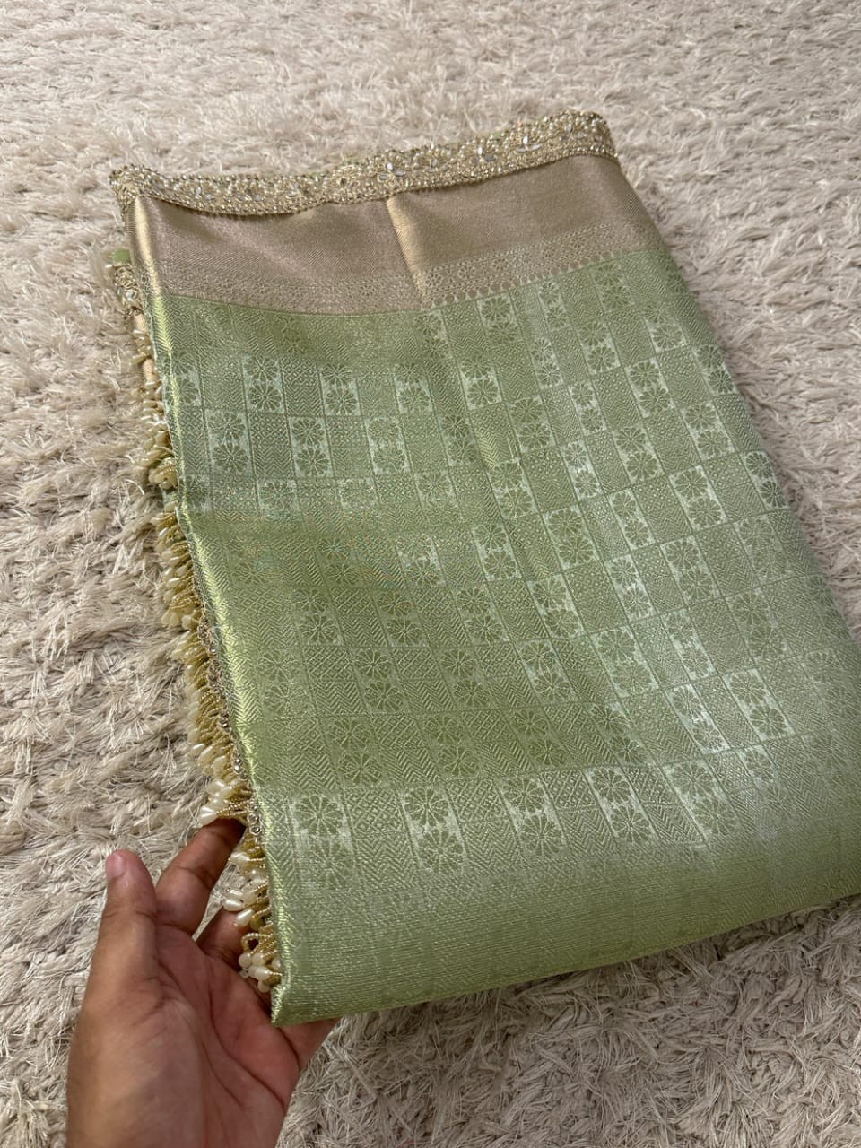 Banarasi Soft Kanchi Tissue Silk Saree Rich Weaving Pallu Brocade Blouse Lace