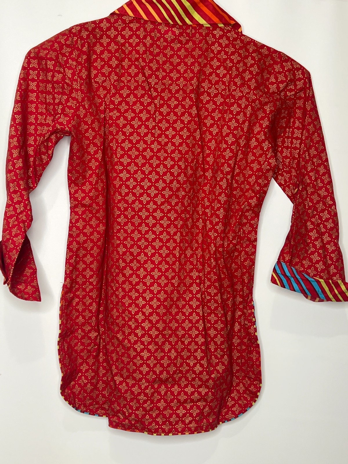 Exclusive from Jaipur Red Printed Kid’s Kurti Top Size 7 – Colorful Collar & Cuf