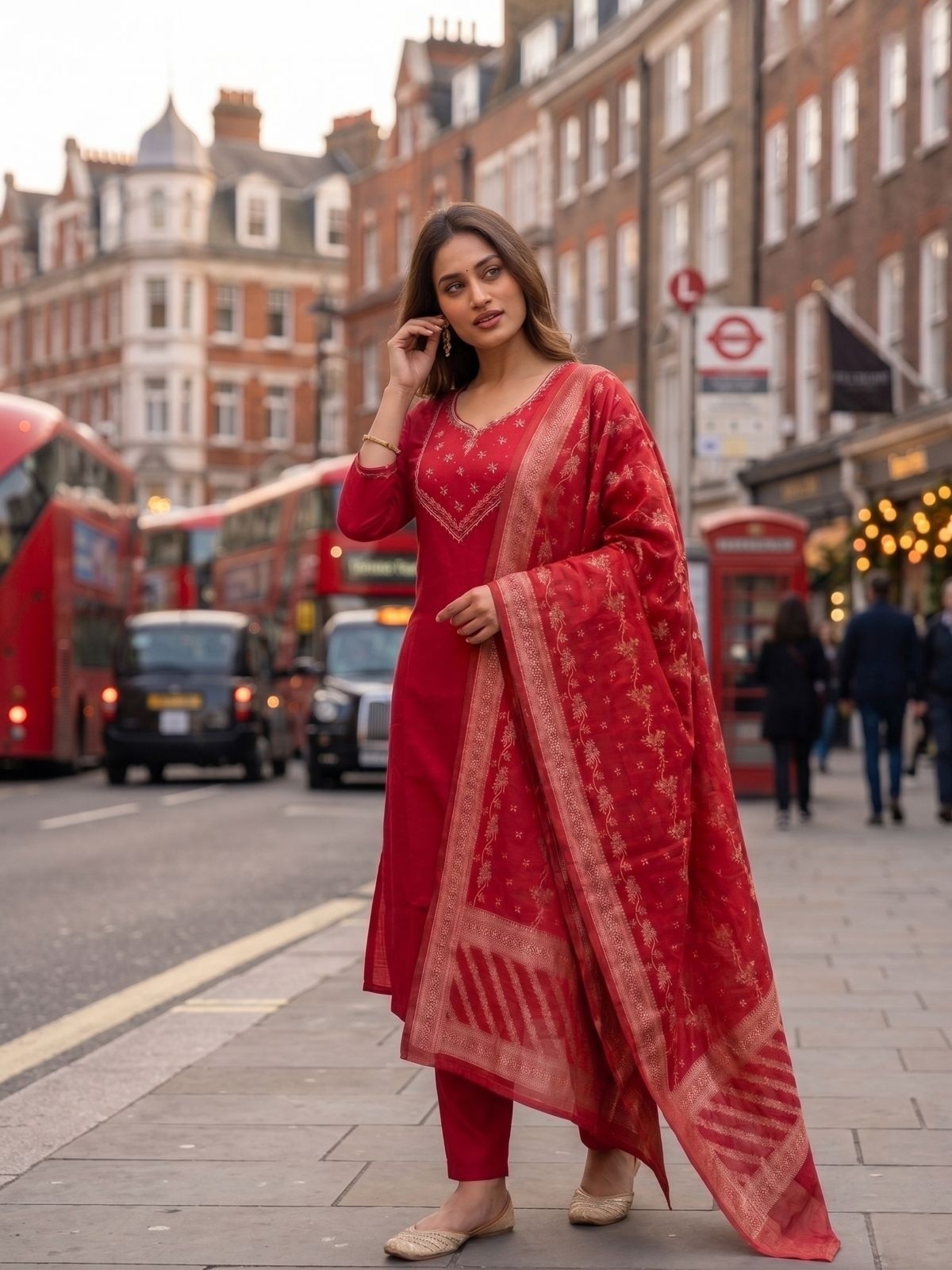 Indian Pakistani Chanderi Kurta Printed Kurti Designer Dress Women Tunic Tomato