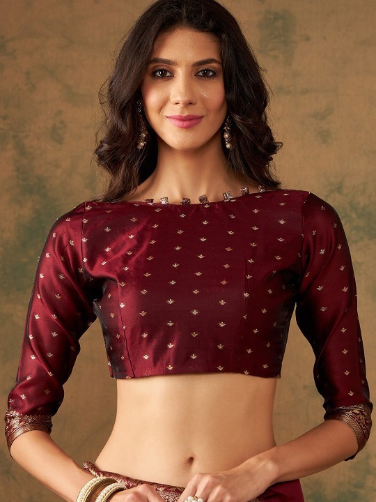 Banarasi Silk Saree Woven Designer Zari Indian Ethnic Sari Blouse For Womens