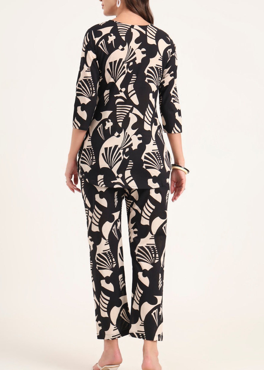 Black Printed Cotton Night Suit Women Pajama Set Soft Sleepwear Loungewear