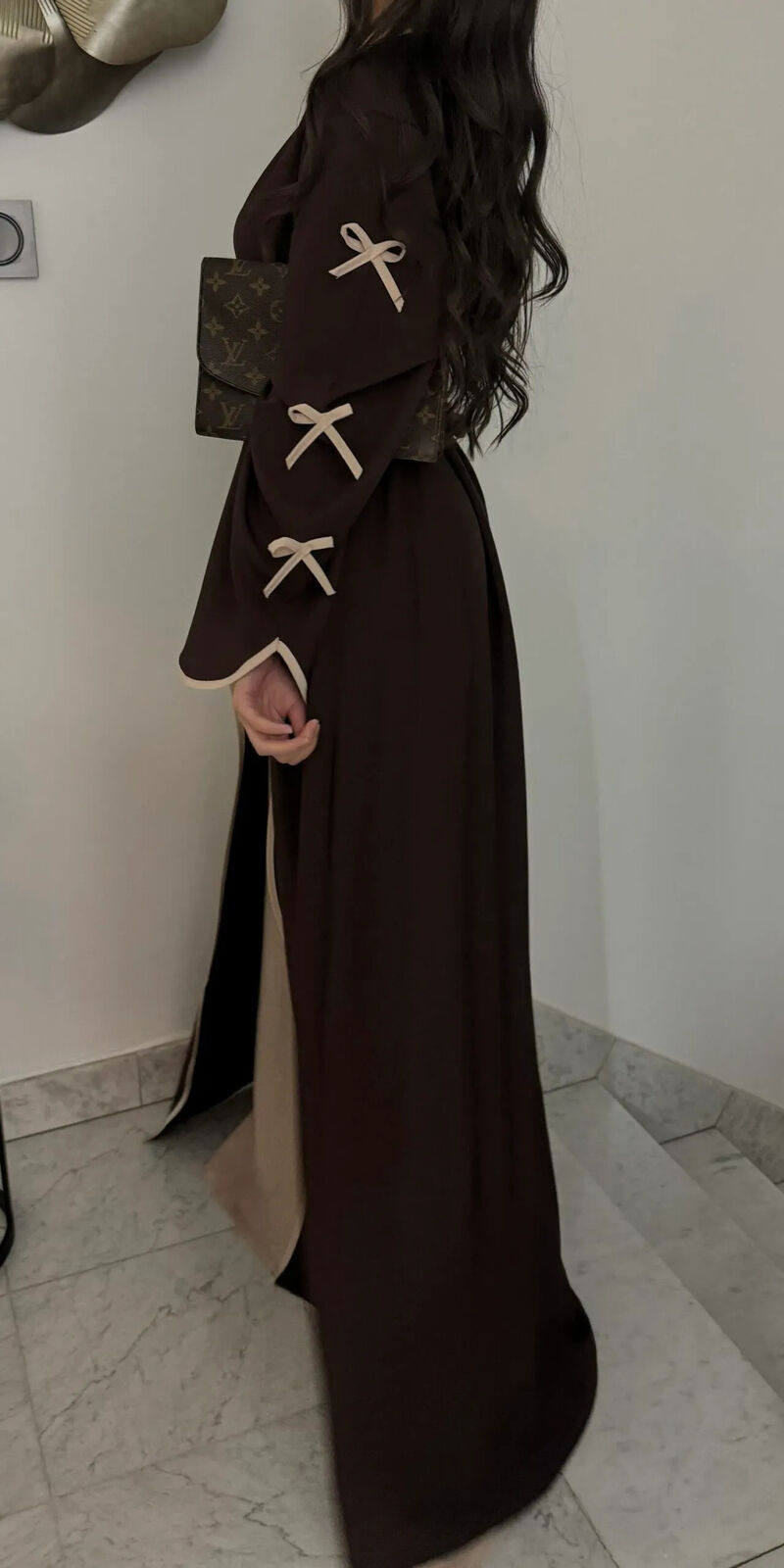Muslim Eid Gown Modest Abaya Women Bow Batwing Sleeve Kaftan Dress Waist Robe