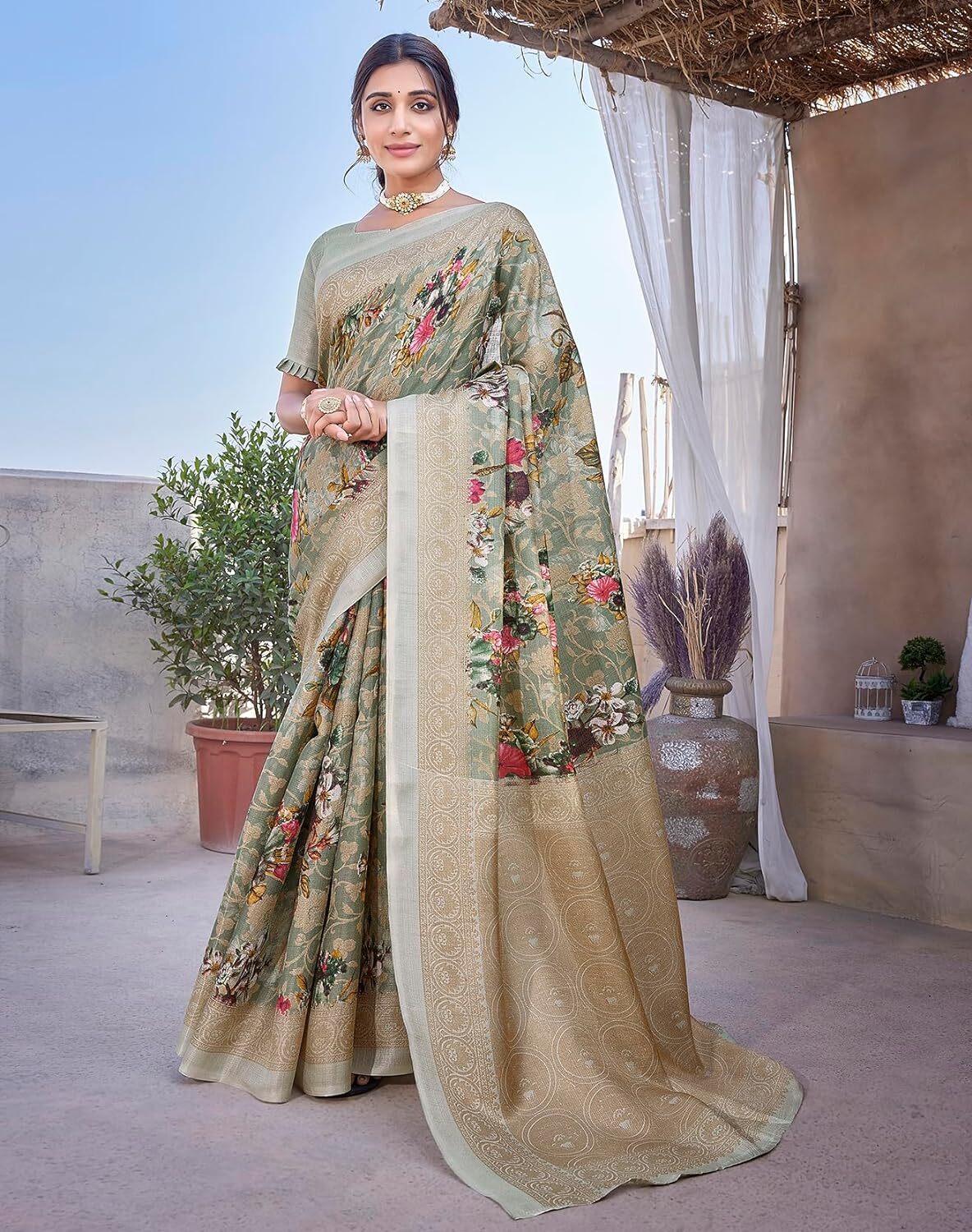 Women’s Elegant Printed Art Silk Saree Set with Blouse