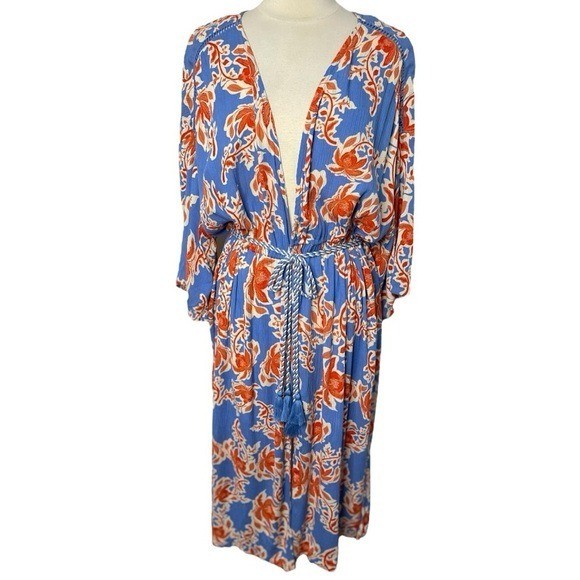 NWT JESSICA SIMPSON Laila Floral Longline Kimono Rope Tassel Cinched Waist, 1X