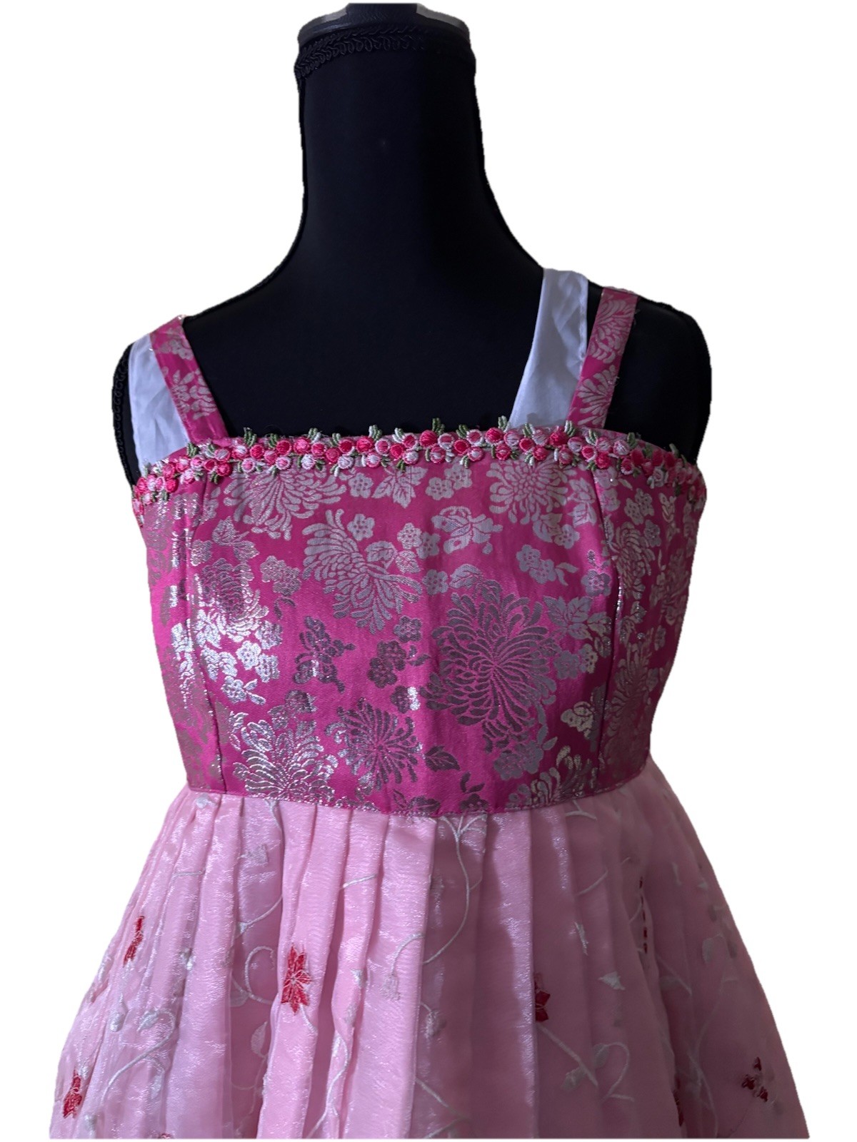 Korean Hanbok 3-tiered floral embroidery skirt Korea Handmade