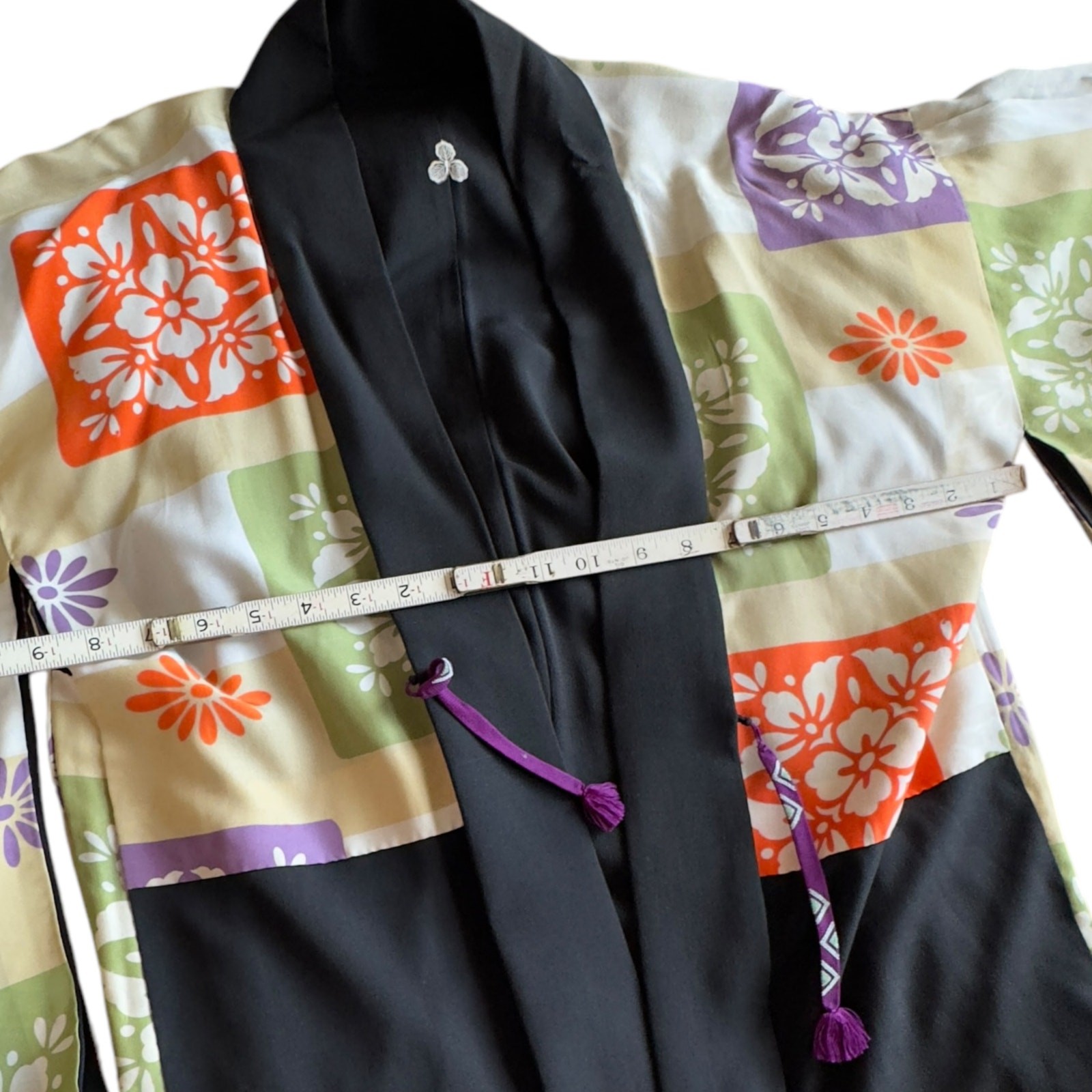 Vintage Reversible Japanese Kimono Silk Floral Print Hand Stitched Haori Nukui