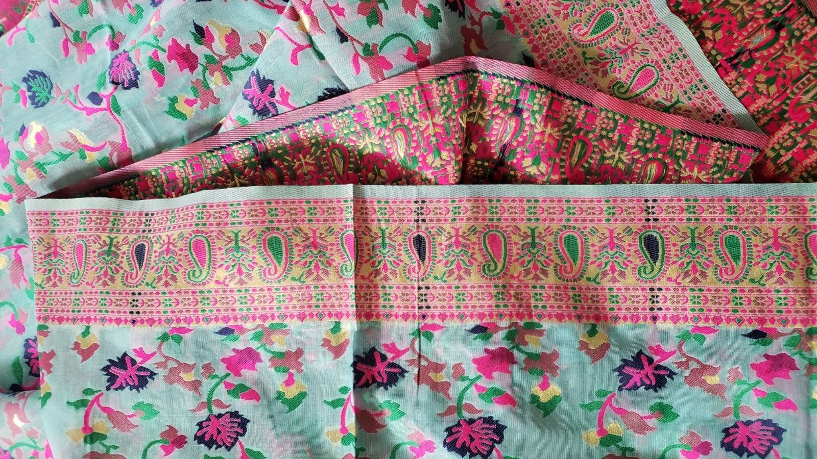 Pashmina Silk Kani Weaving Handloom Saree Blue with Unstitched Blouse