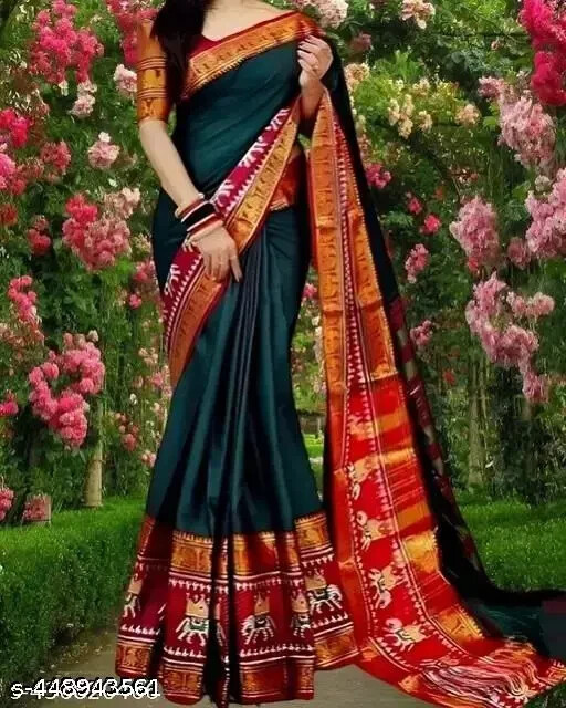 Women Pure Handloom Cotton Kanjivaram Silk Saree Peacock Zari with blouse