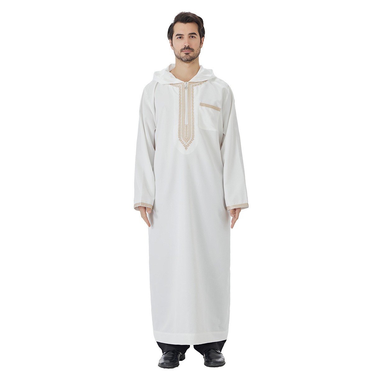 Men Islamic Robe Arab Caftan Muslim Hooded Dubai Thobe Jubba Dishdasha Thoub New