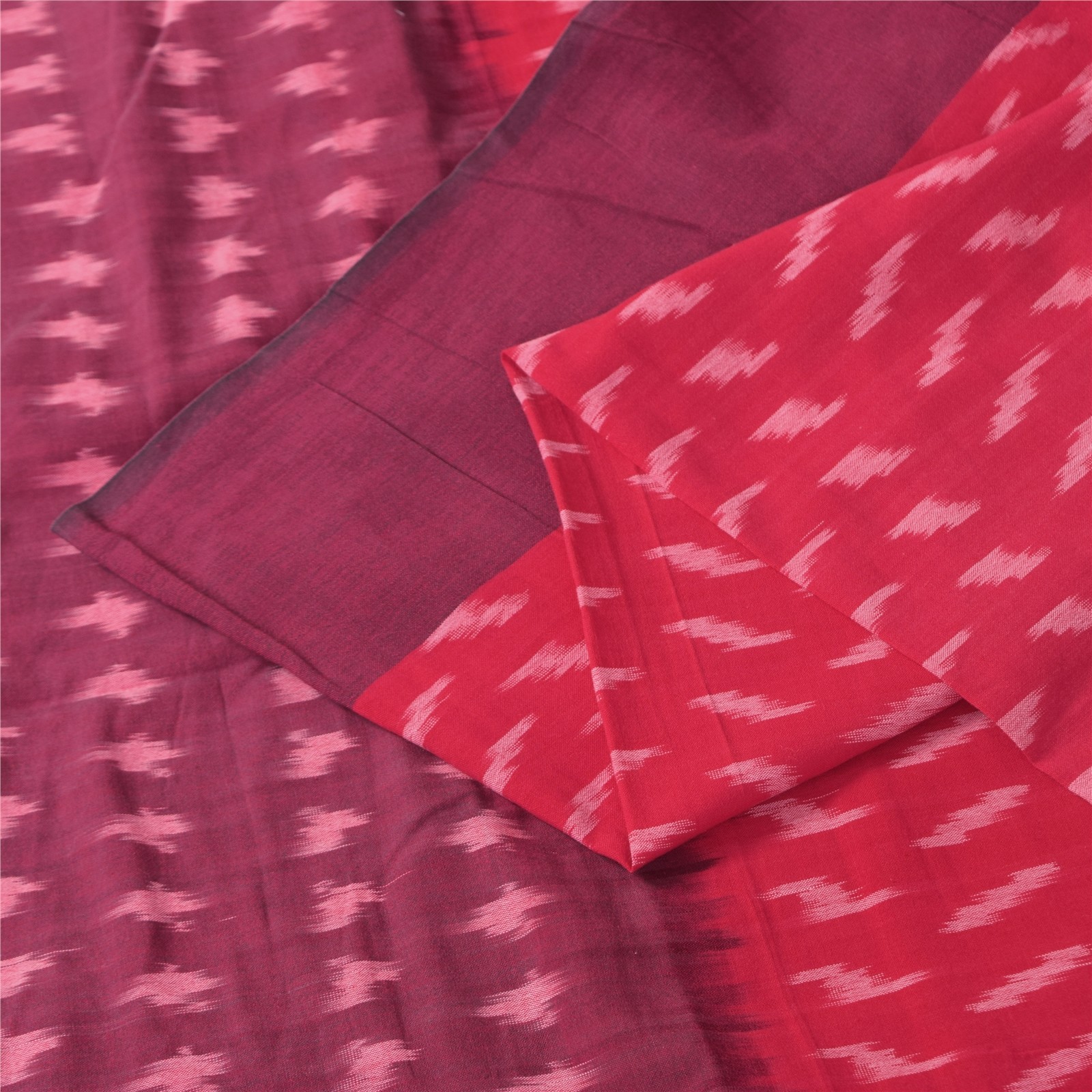 Sanskriti Vintage Sarees Red Ikat Handwoven Sambhalpuri Pure Cotton Sari Fabric