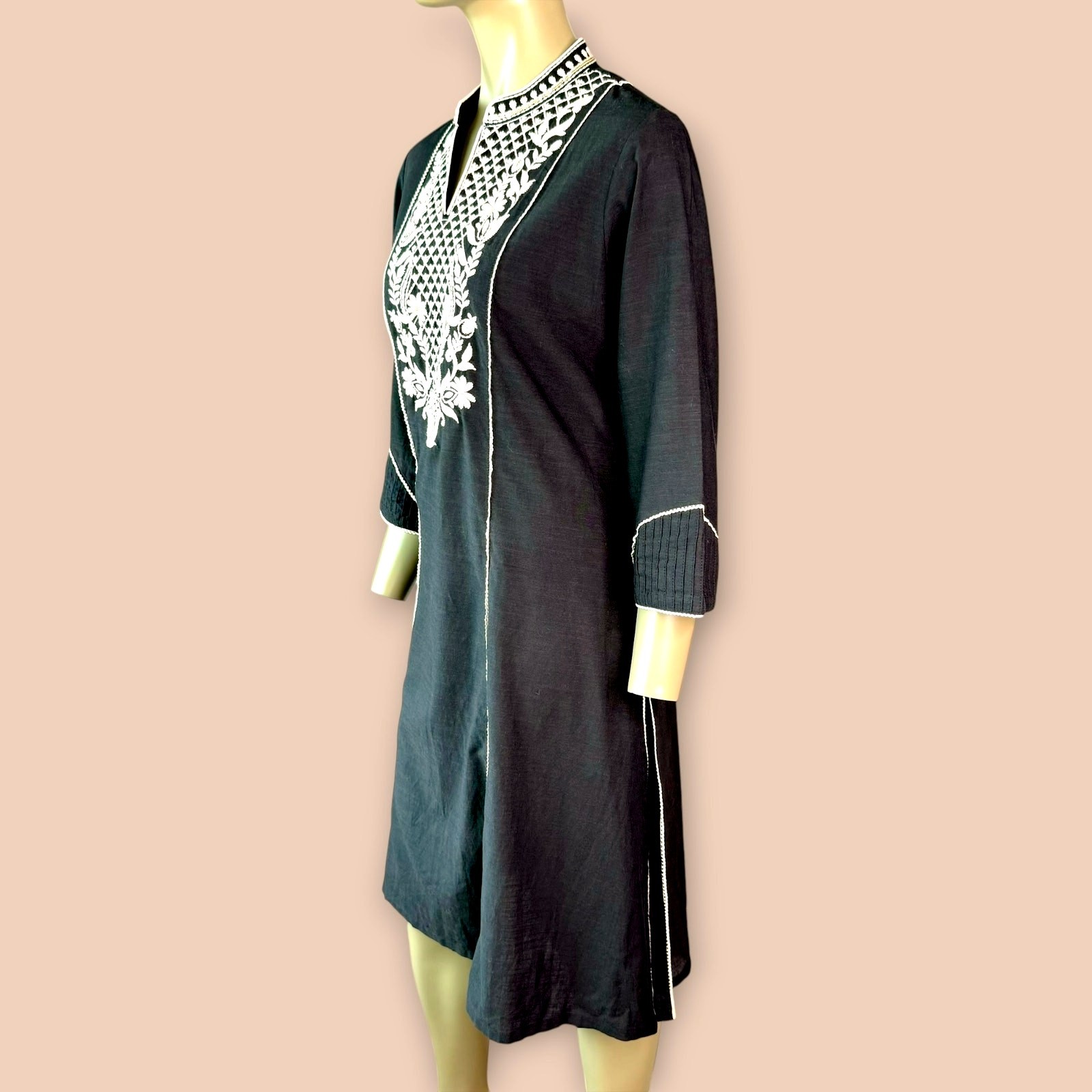 Nayam By Lakshita Linen Blend Embroidered Indian Kurta Tunic Top Womens L Black