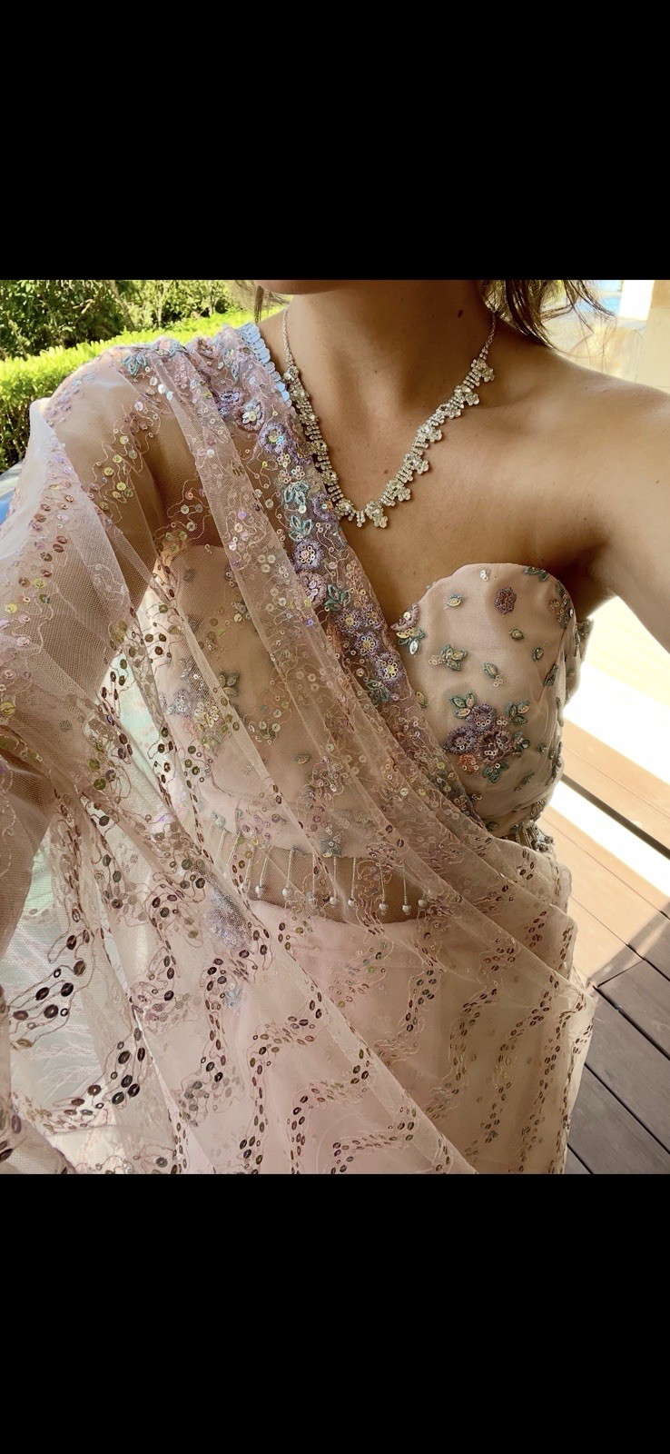 Lashkaraa Light Pink Sequins Embellished Net Saree Size XSmall (34)