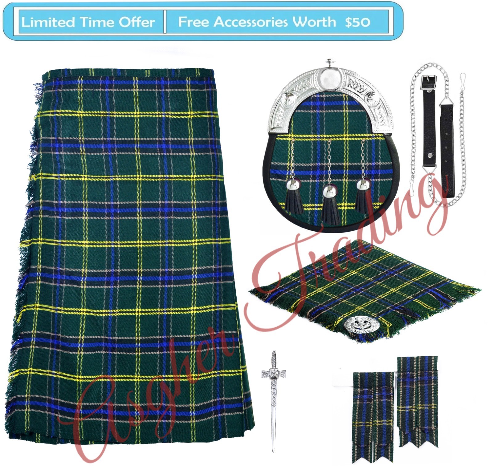 Handmade US Army Tartan 8 Yard Kilt – Men’s Traditional kilts & Accessories