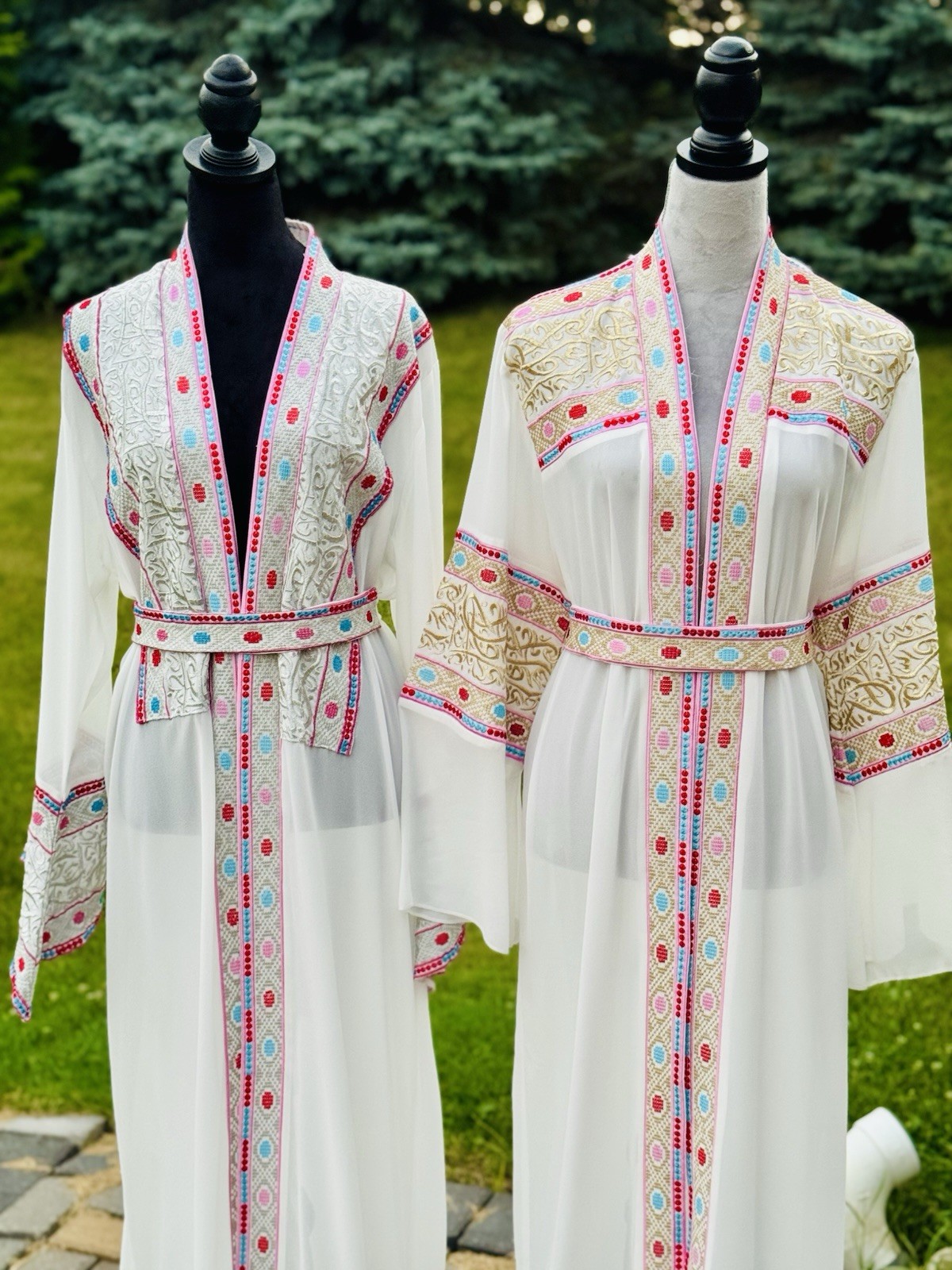 Women’s Middle Eastern Kaftan Robe Embroidered Black Gold White Blue