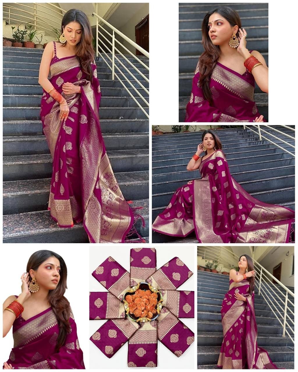 Women Beautiful Soft Lichi Silk Saree With Blouse Bridal Party Function Wear