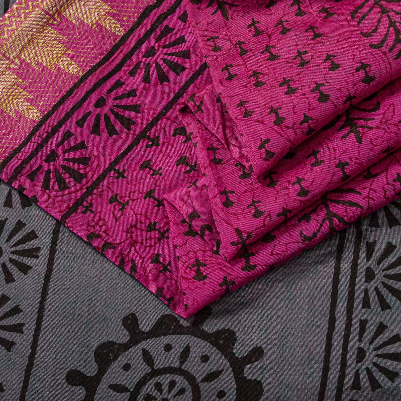 Sanskriti Vintage Pink Saree Cotton Silk Hand Block Printed 5.5+Yd Craft Fabric