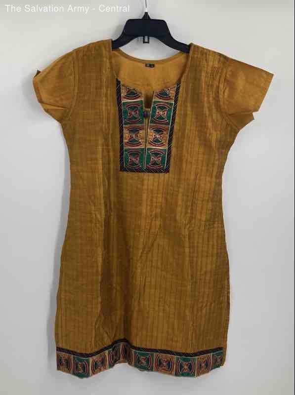 Womens Mustard Yellow Embroidered Short Sleeve Tunic Kurta Size 36/L