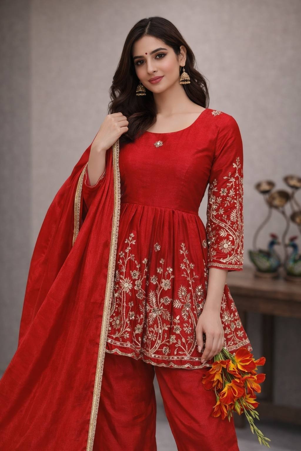Premium Pakistani Salwar Kameez Set Heavy Chinon Silk Embroidered Suit Party