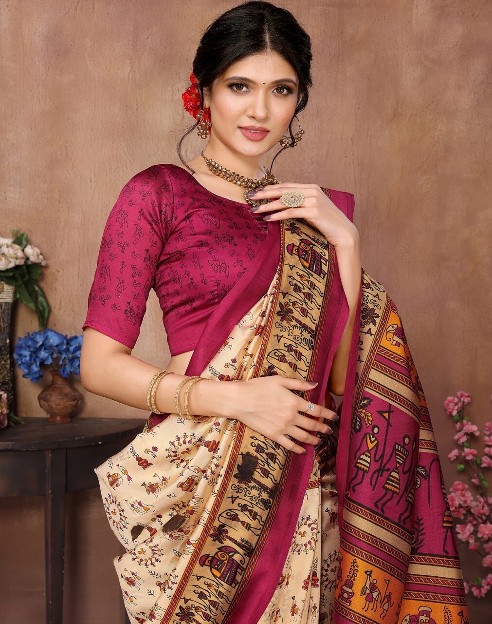 Printed Daily Wear Art Silk Saree (Maroon)