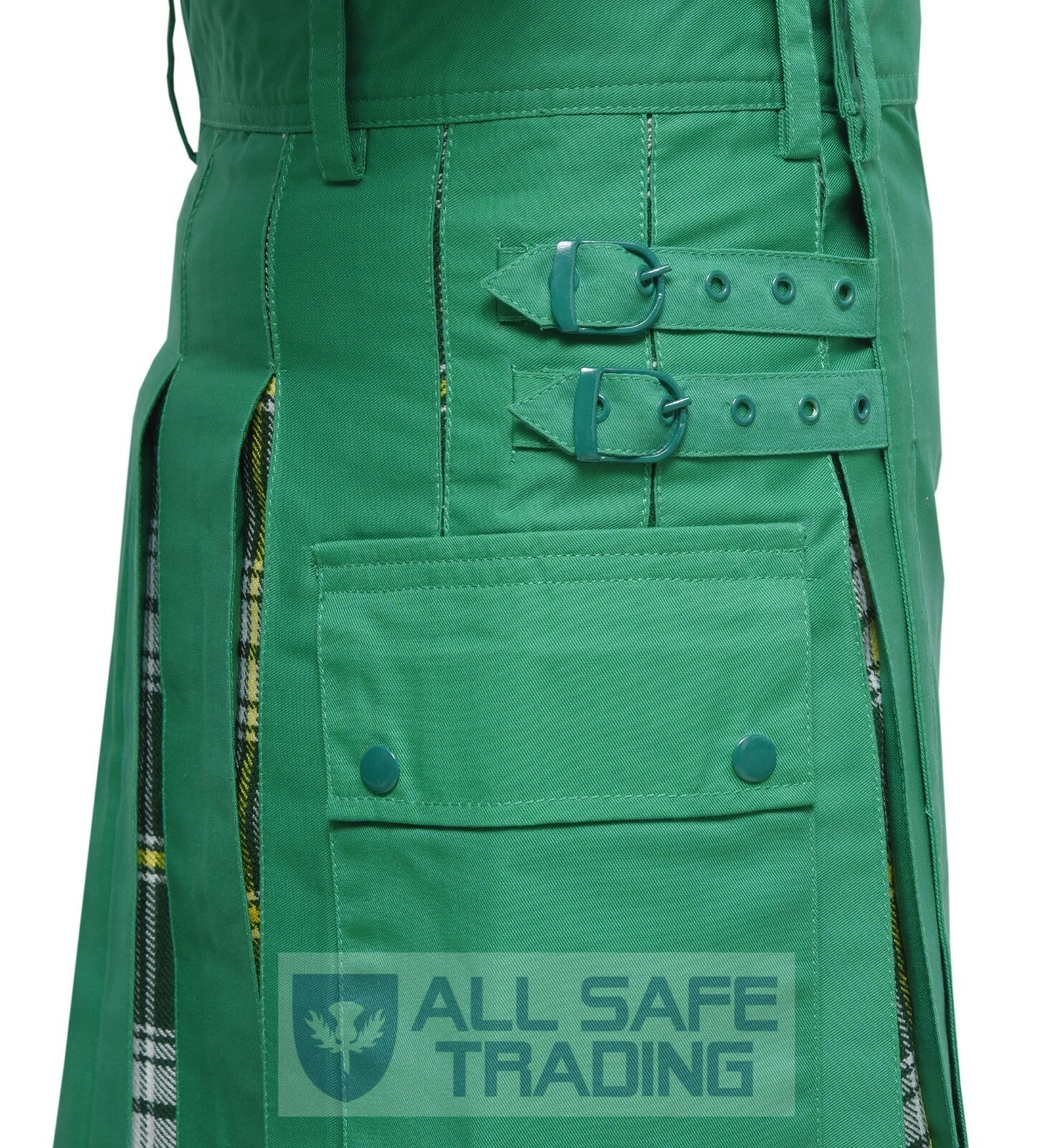 Men’s St. Patrick Tartan Hybrid Utility Cargo Pockets Kilt, Scottish Men’s Kilt,