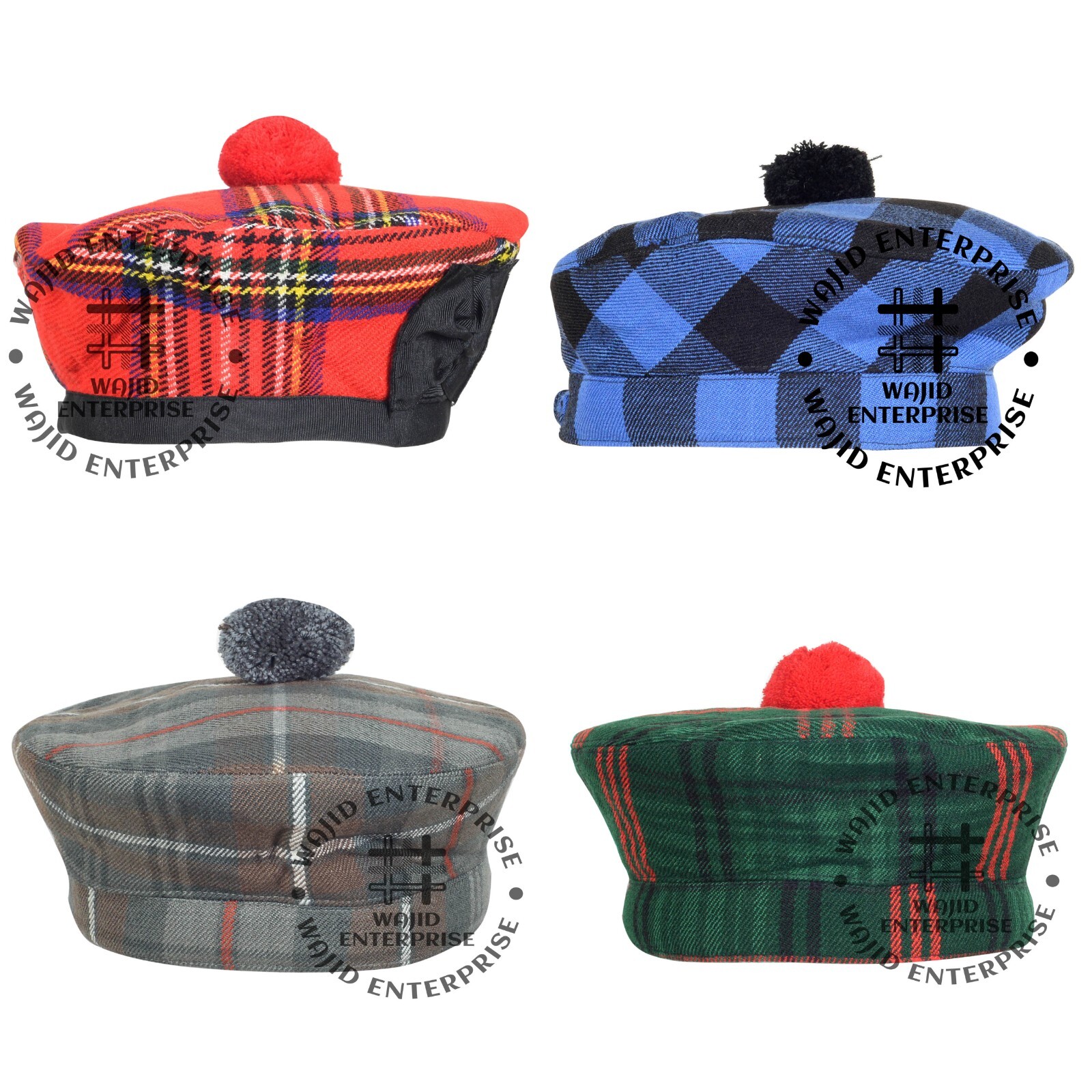Scottish Highlander Military Piper Acrylic Tartan BALMORAL Bonnet Hat / KILT CAP