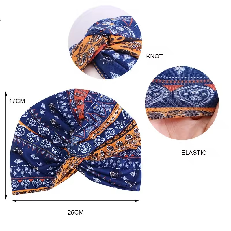 Inner Hijab Cap Pink Elephant Print Turban Stretch Women’s Head Wrap