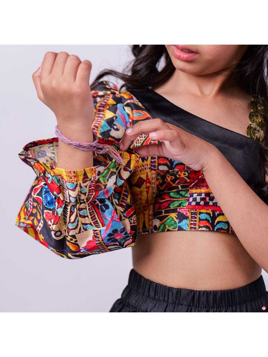 Kid’s & Girl’s Traditional Wedding Printed Cotton Silk Top Lehenga Set BB-AH