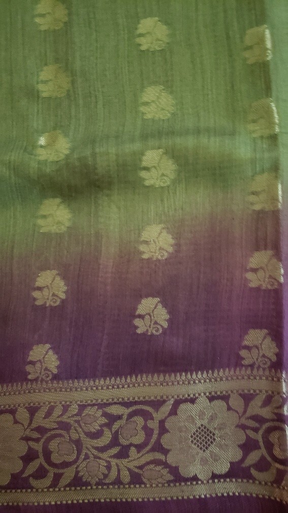 Tussar Silk Handloom Saree Floral Zari Work Brocade Pallu Unstitched Blouse