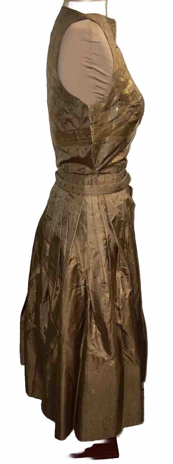 Front Slit Open Loop Button Long Kurta Indian Style Embroidered Flowers Gold
