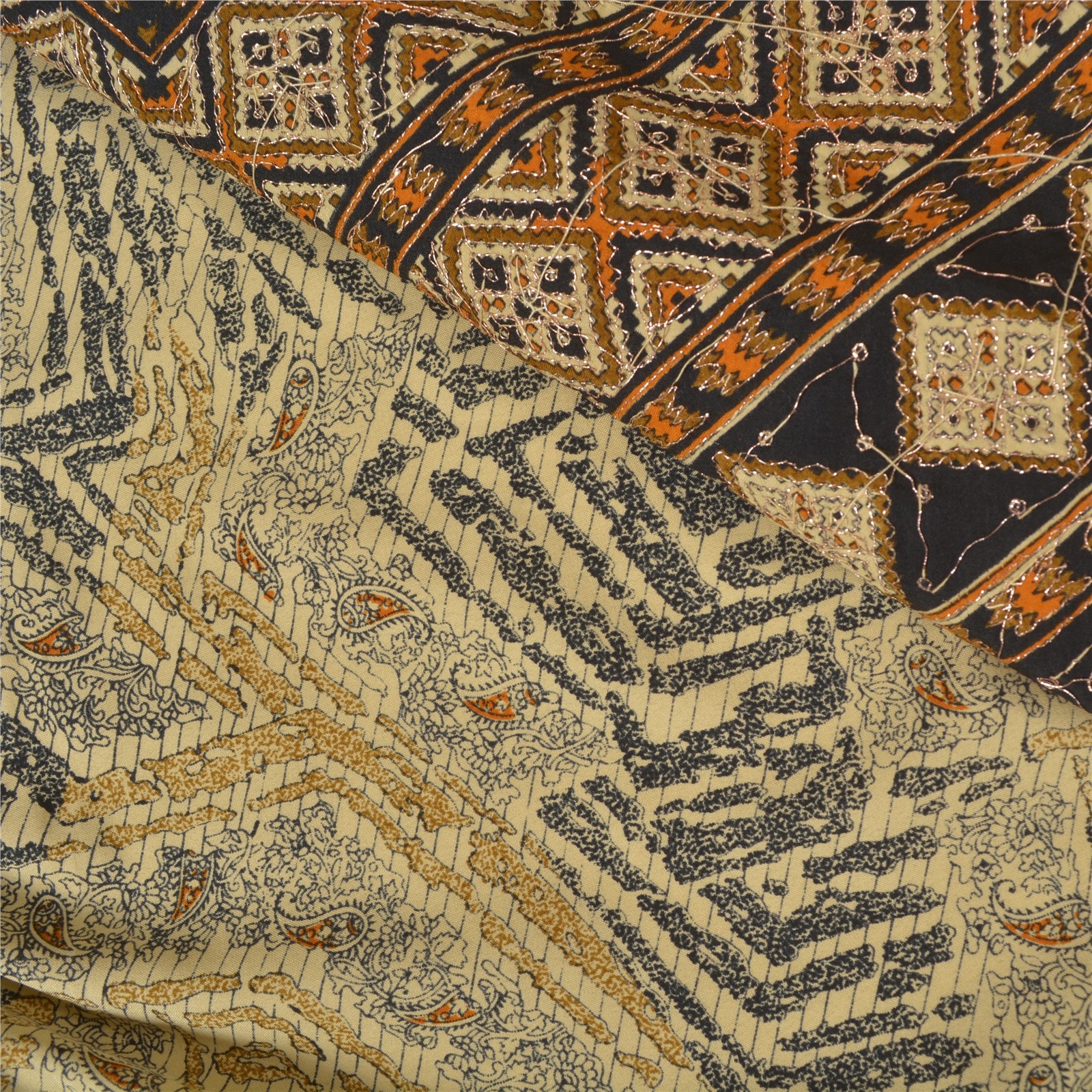 Sanskriti Vintage Indian Sarees Crepe Hand Embroidered Premium Sari Craft Fabric