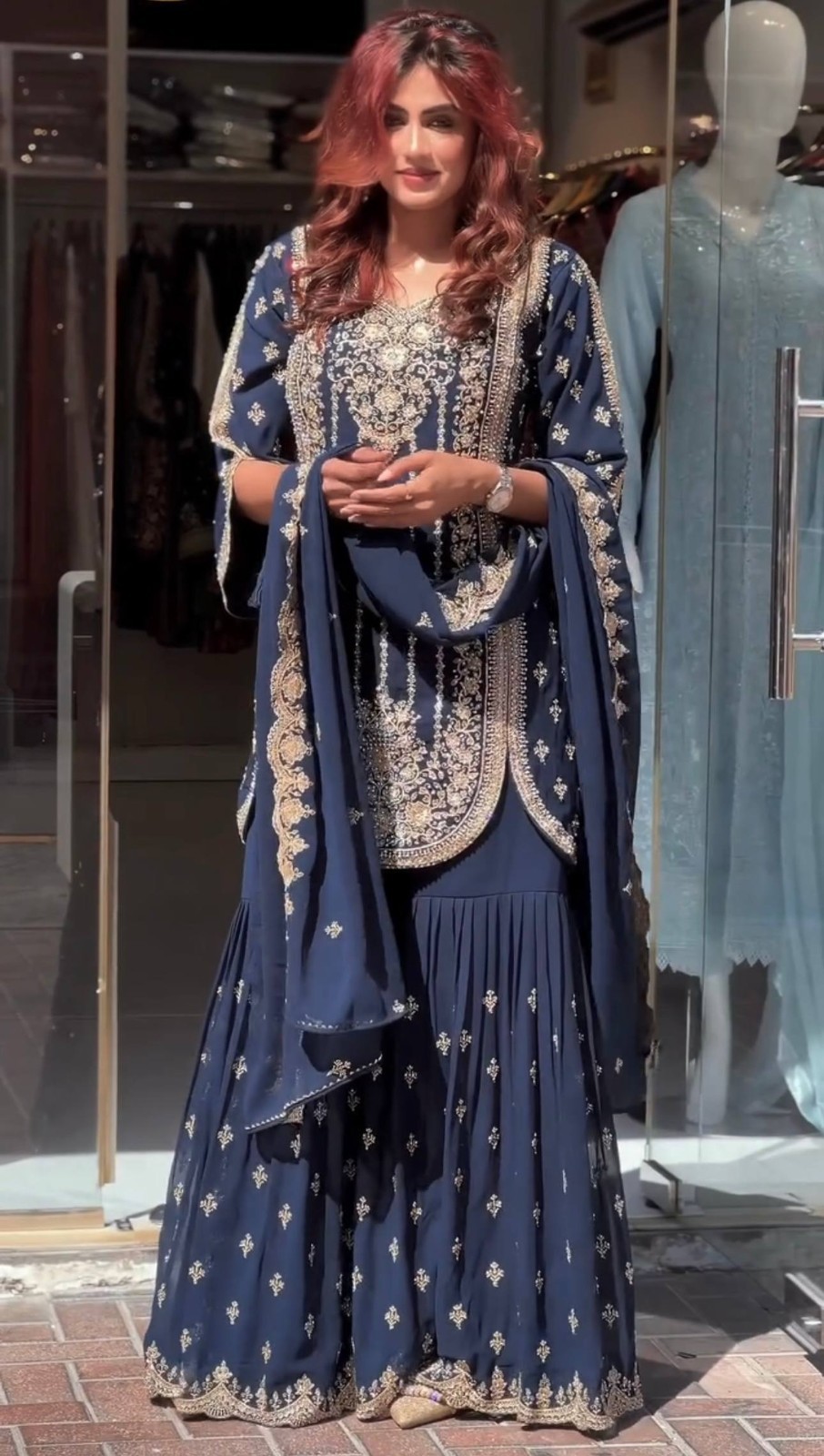 Stunning Star Georgette Blue Top Palazzo With Dupatta For Functional Wear