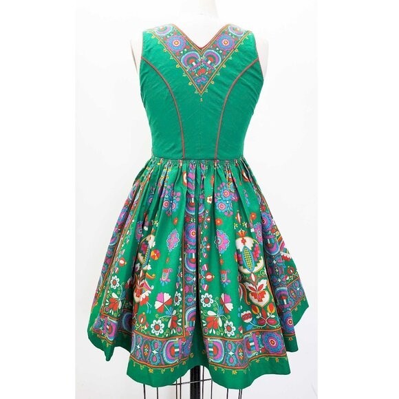 VTG 1960’s HANCKE German Austrian Dirndl Trachten Dress Green BRIGHT