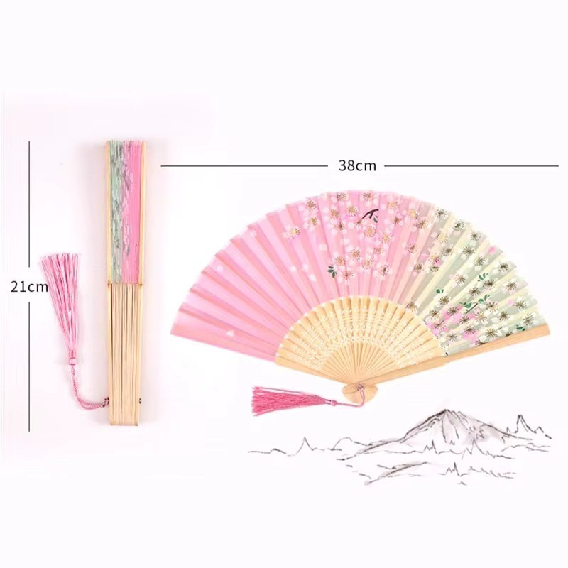 Japanese Hand Fan – Silk & Wood | Cherry Blossom Design | 21cm