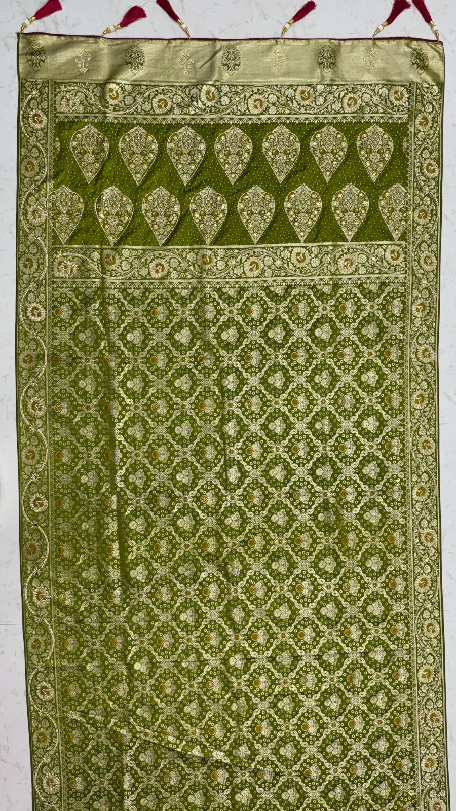 Women’s Pashmina Silk Saree Elegant Gold Zari Border Saree