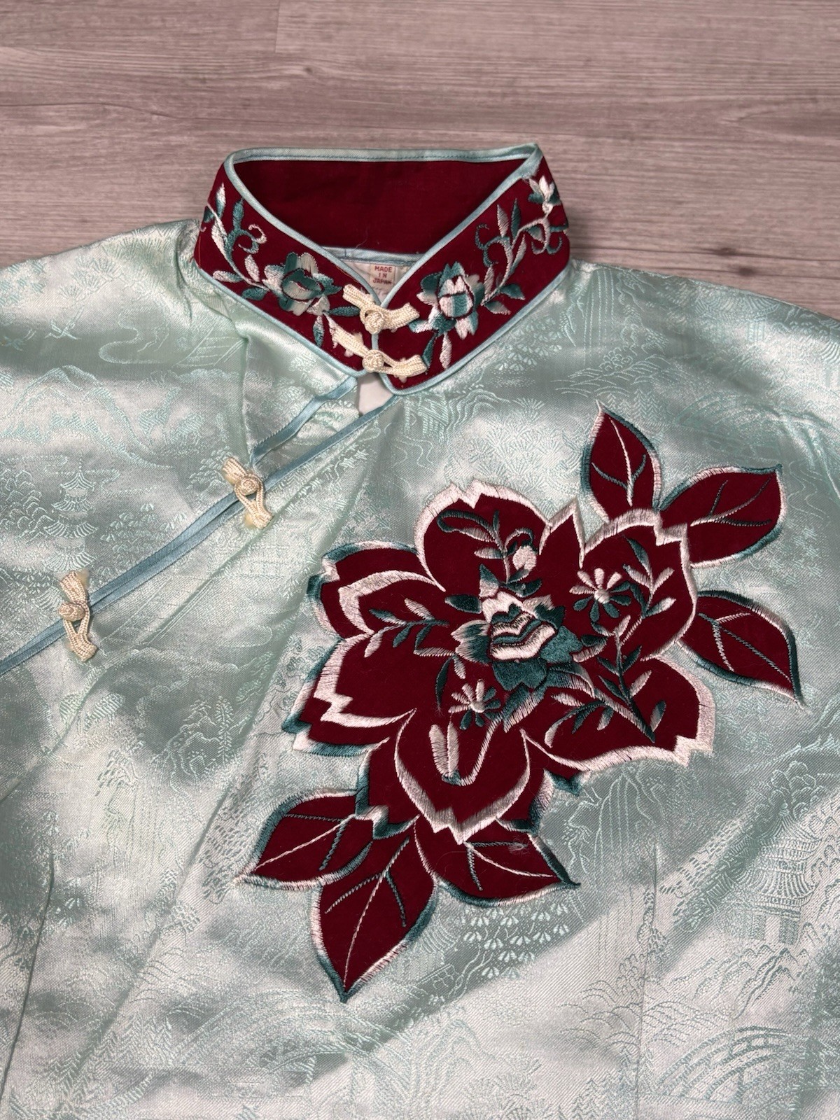 Vintage Chinese Cheongsam Qipao Traditional Satin Size Medium Embossed Flower