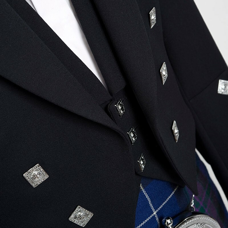 100% Blazer-Blend WOOL Black Prince Charlie Jacket & waistcoat Vest- Kilt Jacket