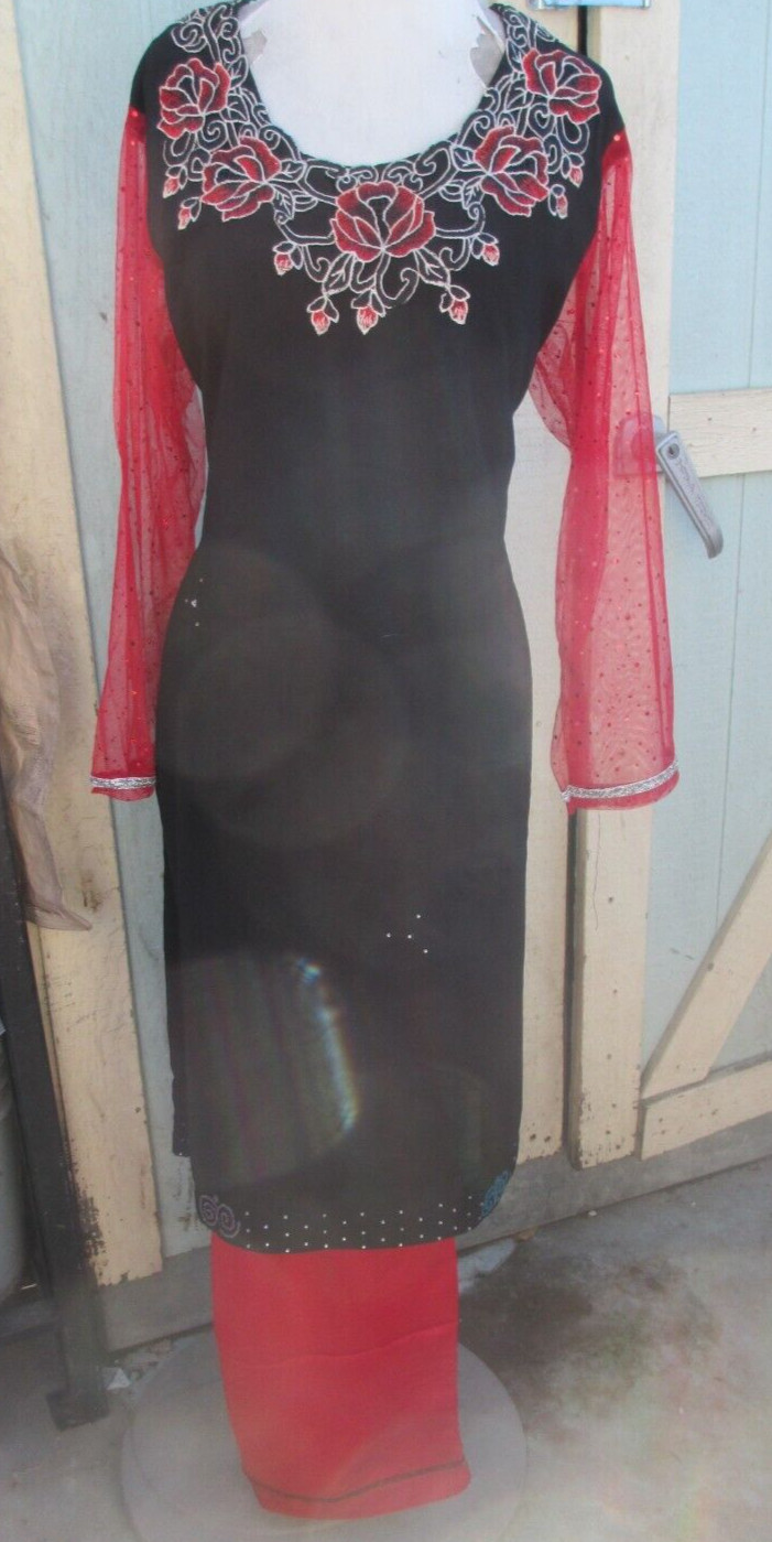 beautiful flower embroidery polyzoa pant kameez material chiffon Size XL 44