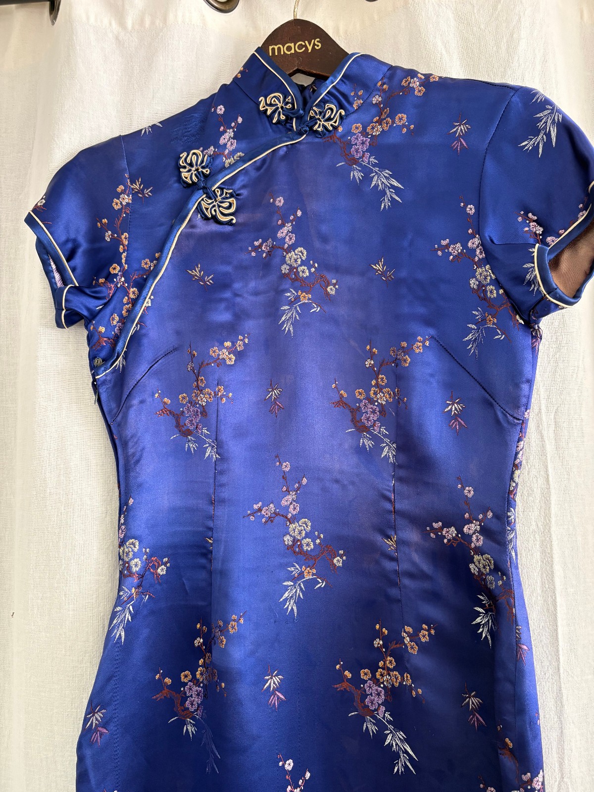 Squirrel brand Blue Brocade Flower Cheongsam Qipao Dress Clean Cute Vintage
