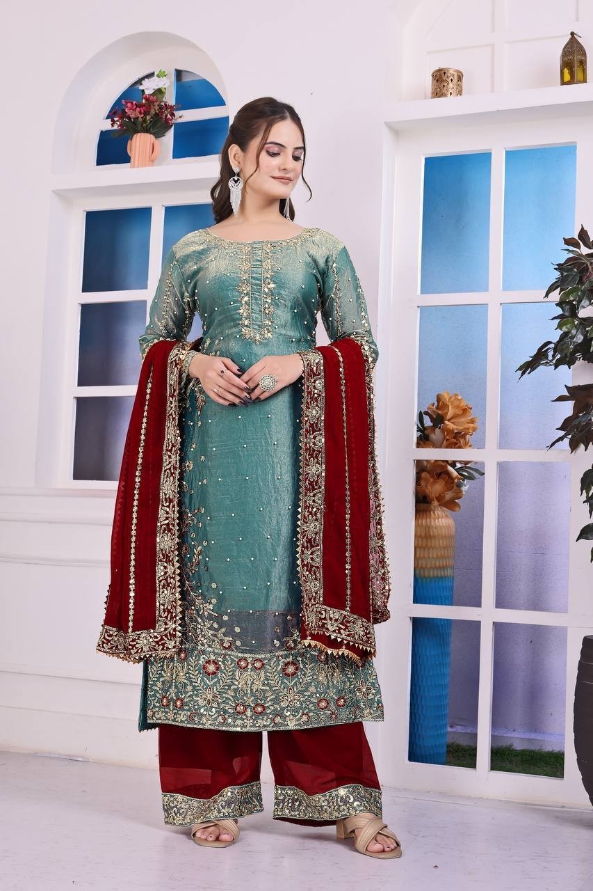 Heavy Reception Wear Heavy Fancy Micro Silk Salwar Kameez With Dupatta For Women