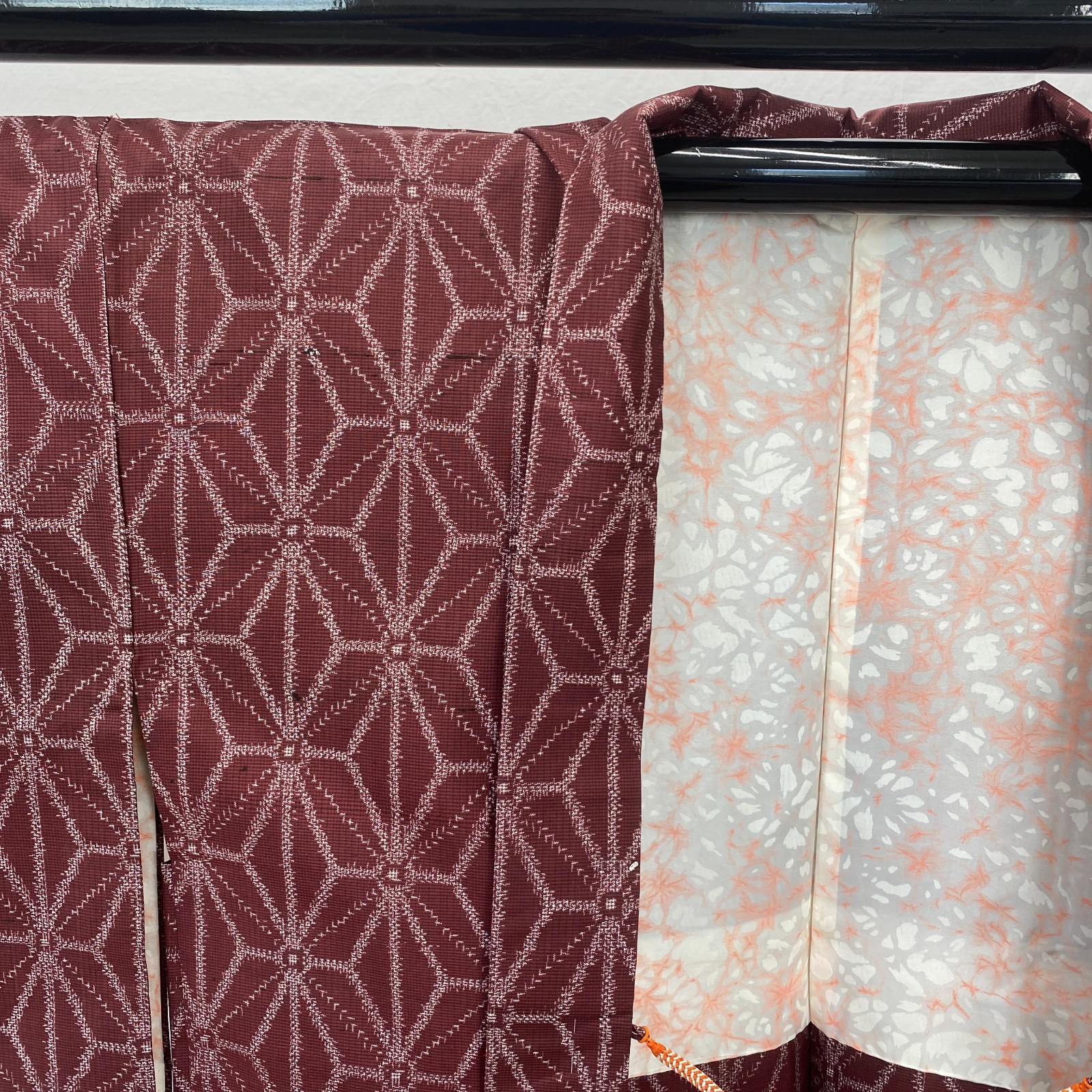 Japanese Vintage Kimono Haori Jacket Silk Red Oshima Traditional Authentic 33 in