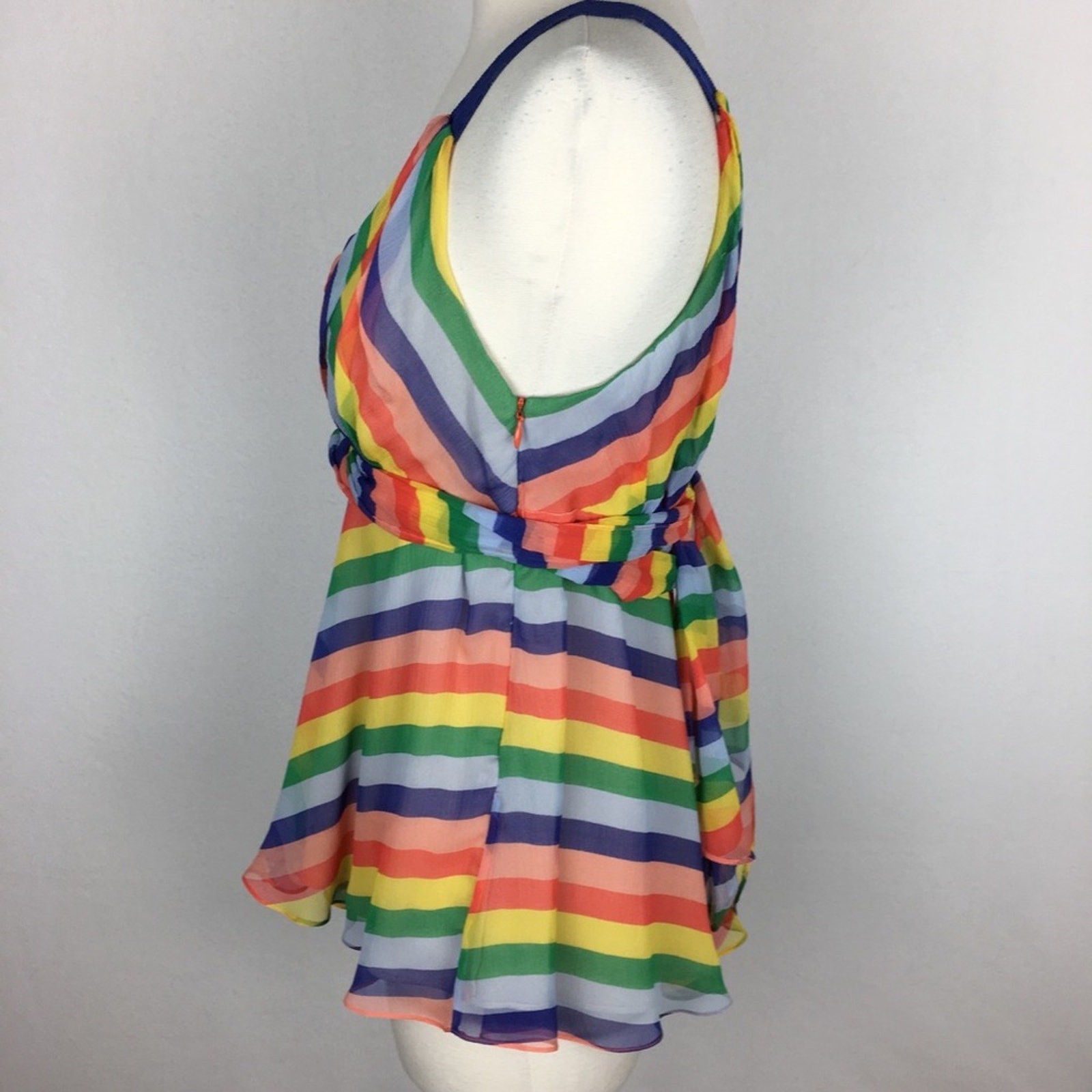 Tibi Rainbow Stripe Silk Gauzy Chiffon Swing Tank Top 4